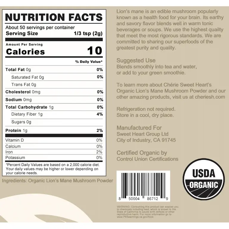Thumbnail: Chérie Sweet Heart Organic Lion’s Mane Mushroom Powder (50 Servings)