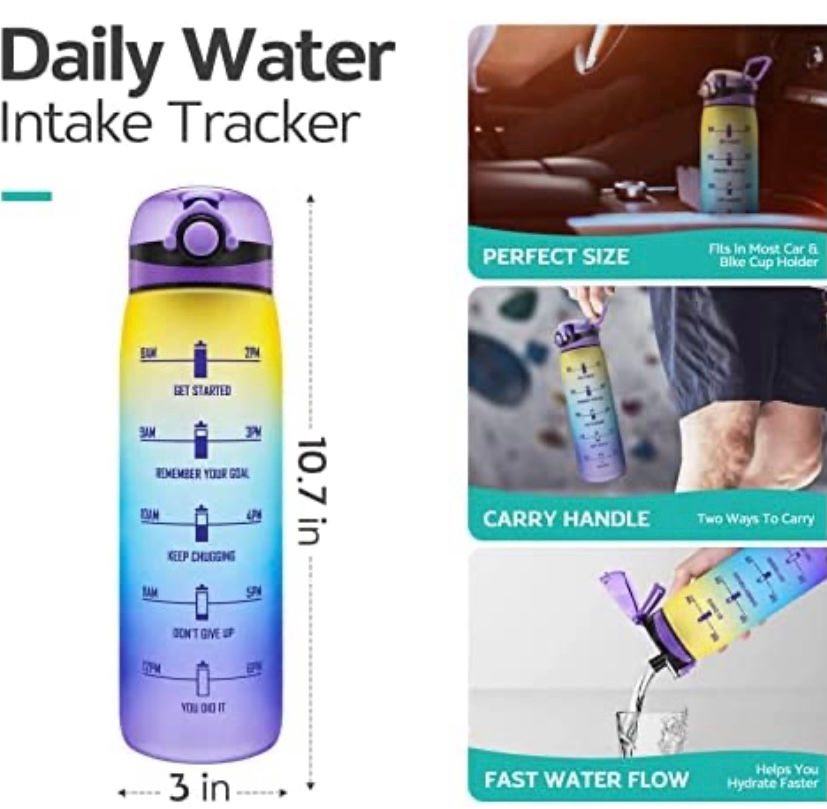 Thumbnail: Elvira 32oz Motivational Water Bottle with Time Marker & Removable Fruit Infuser