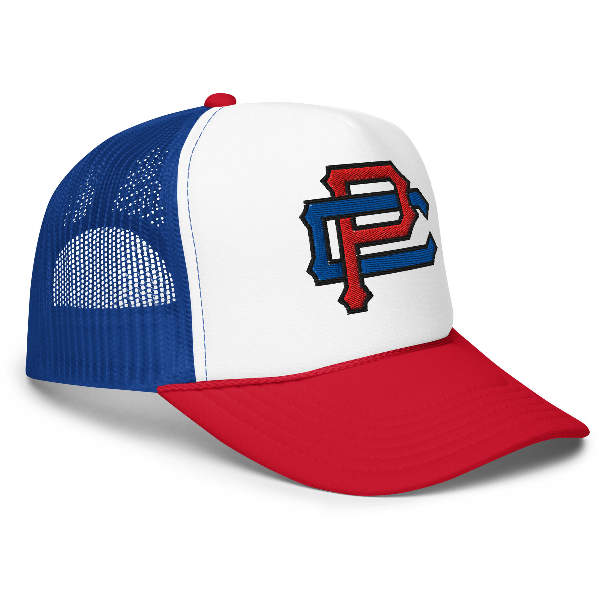 Interlocking Logo, Red White & Blue Foam trucker hat