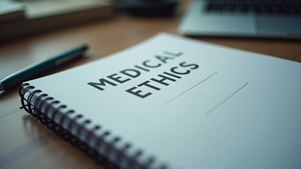 Eye-level view of a medical ethics book on a desk