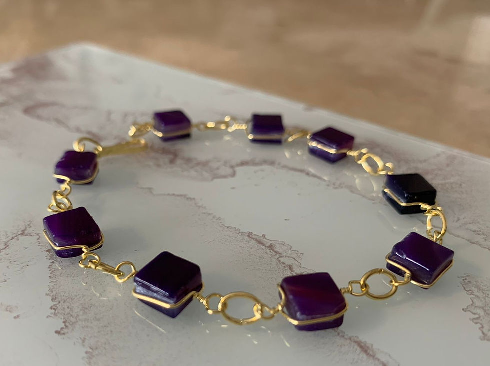 Miniatura: PULSEIRA DE ÁGATA ROXA BANHADA A OURO