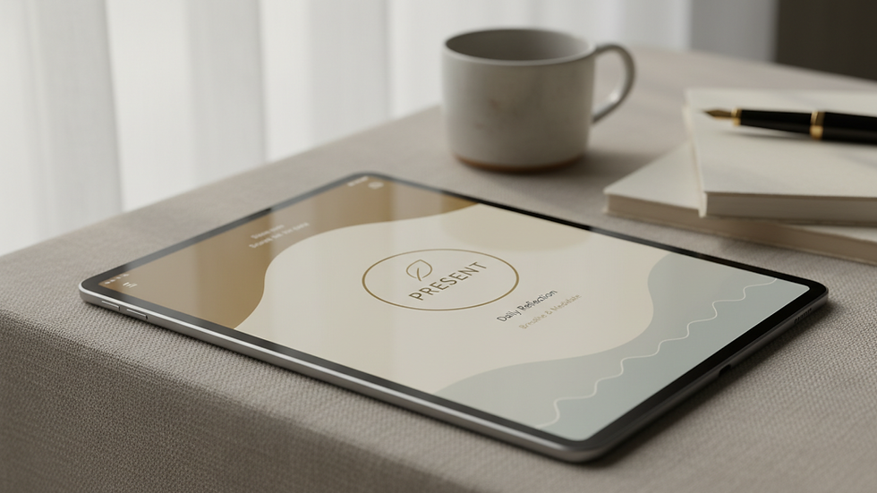 Close-up view of a digital tablet displaying a mindfulness app interface