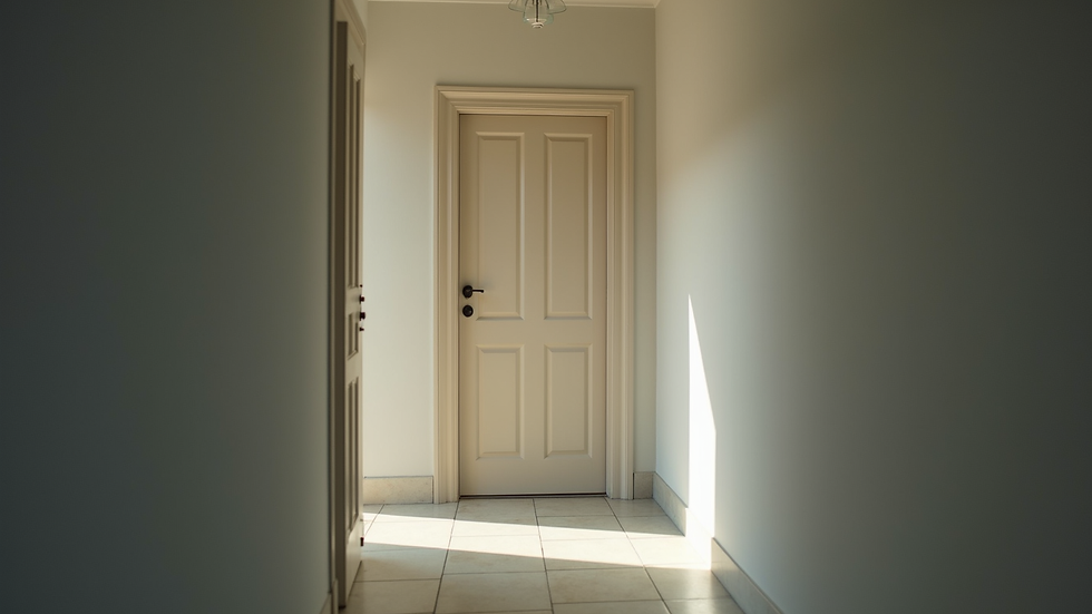 Eye-level view of a quiet room with a closed door symbolizing personal space