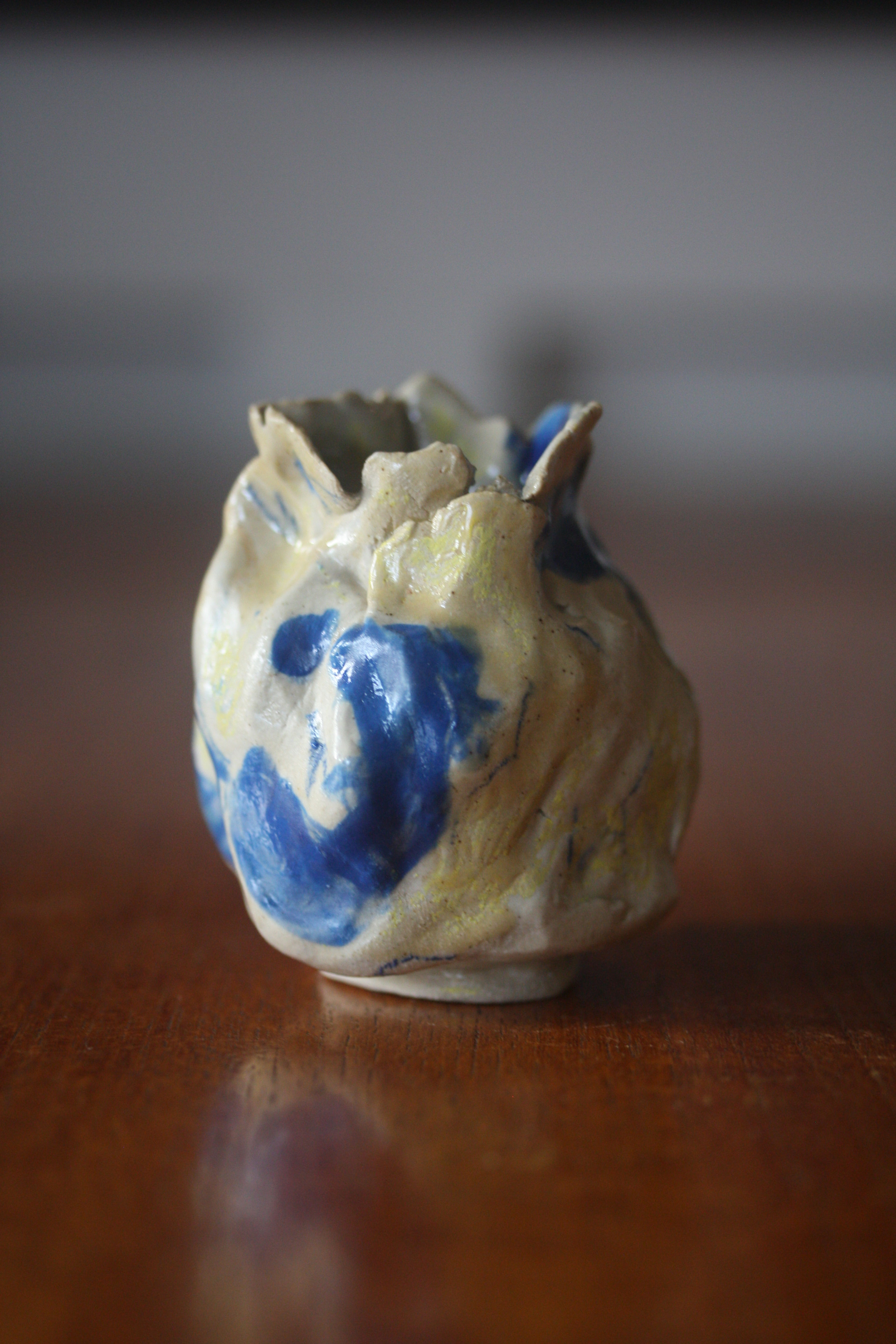 Blue + mustard doodle bud vase