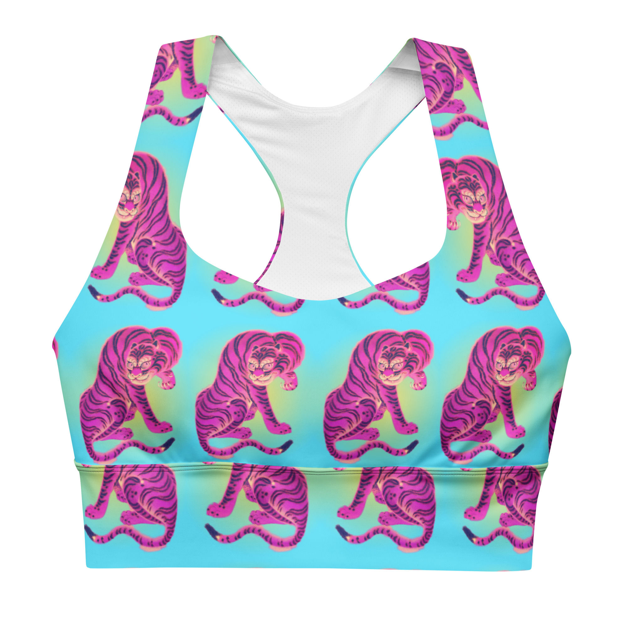 Tiger licking its paw Longline Sports Bra