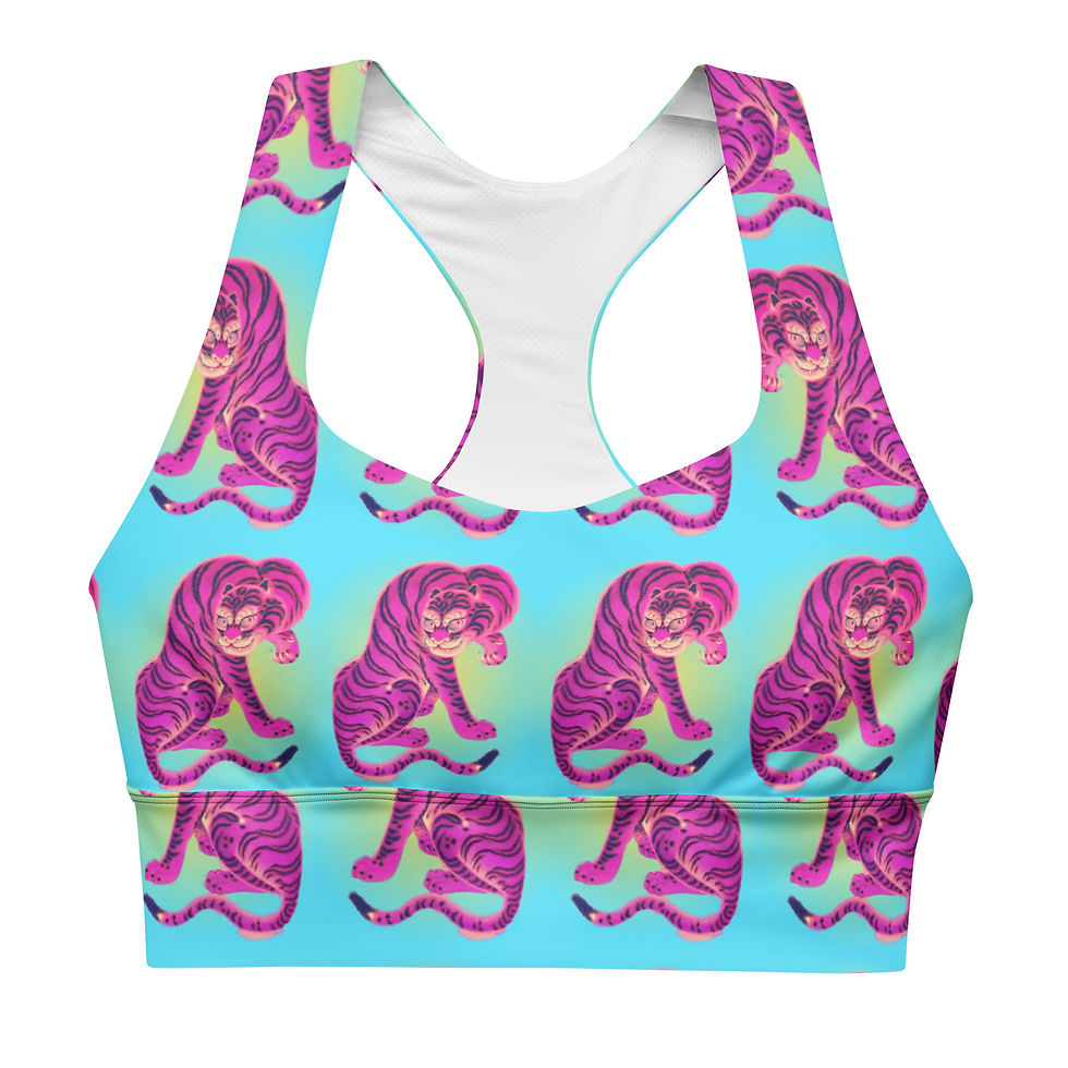 Thumbnail: Tiger licking its paw Longline Sports Bra