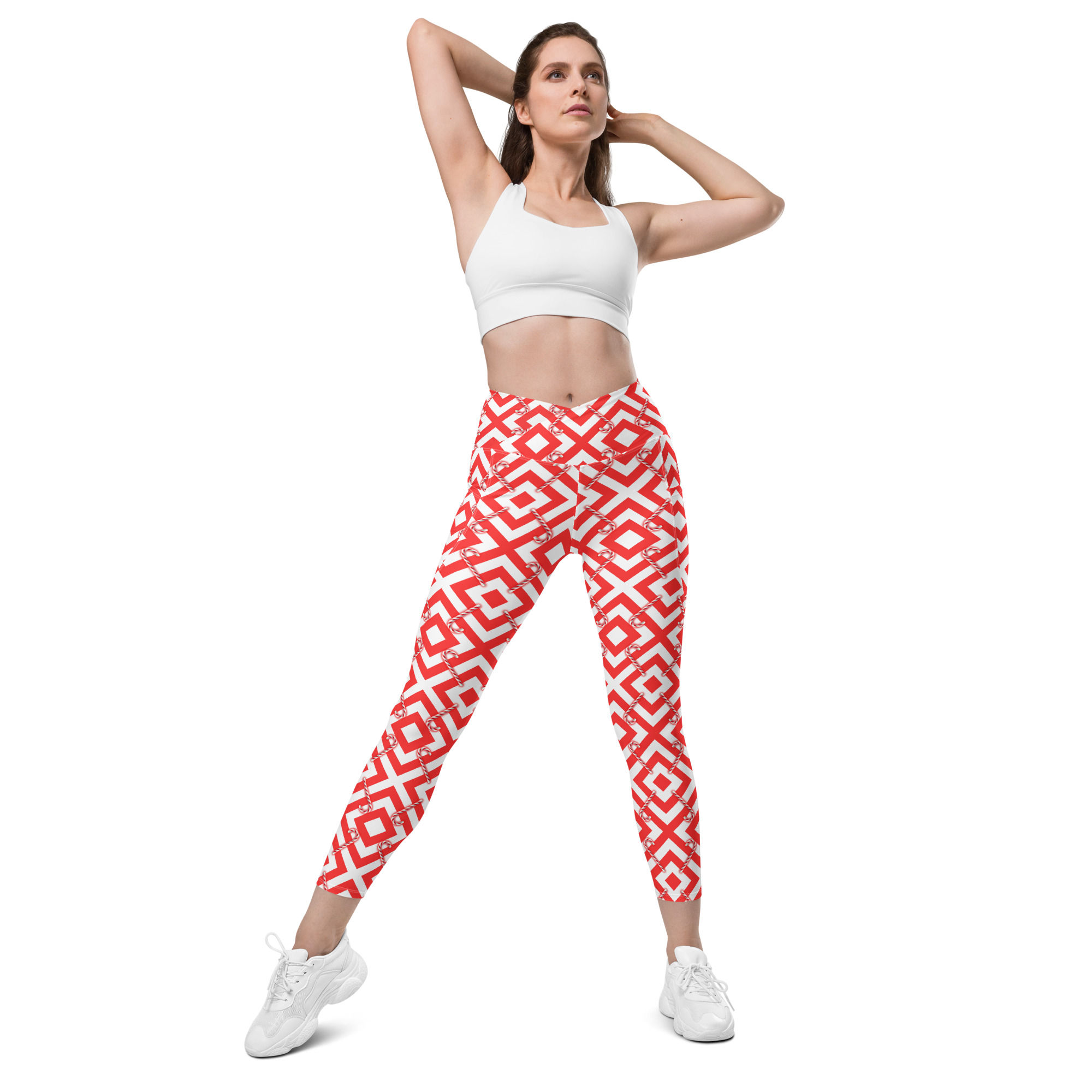 Nikki Candy Canes Crossover leggings with pockets