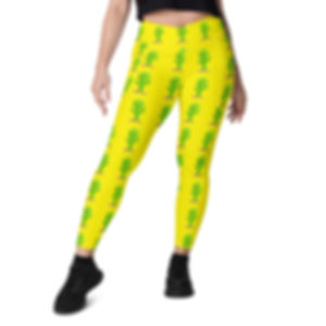 Acid Yellow cactus Crossover leggings with pockets