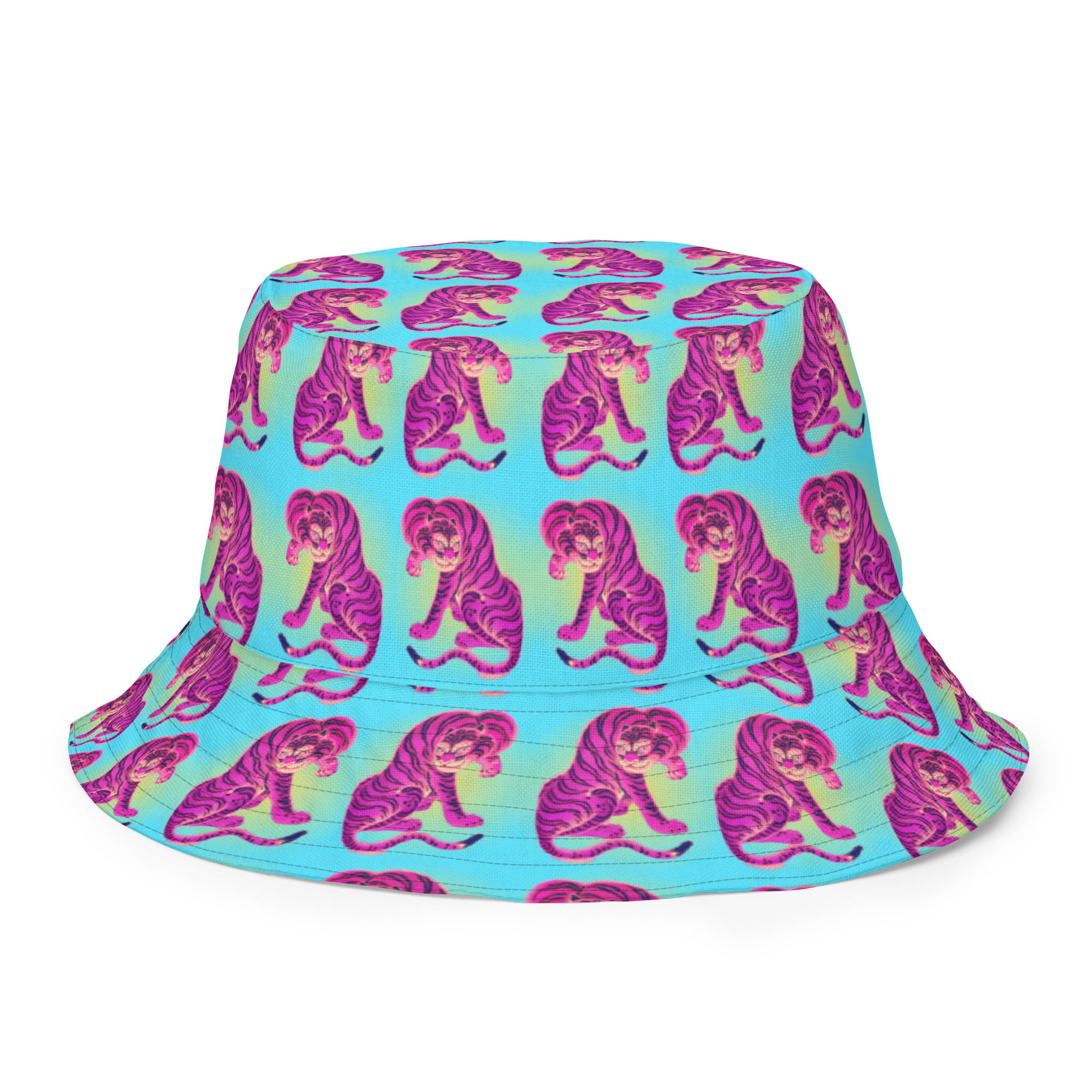 Tiger Licking its Paw Reversible bucket hat