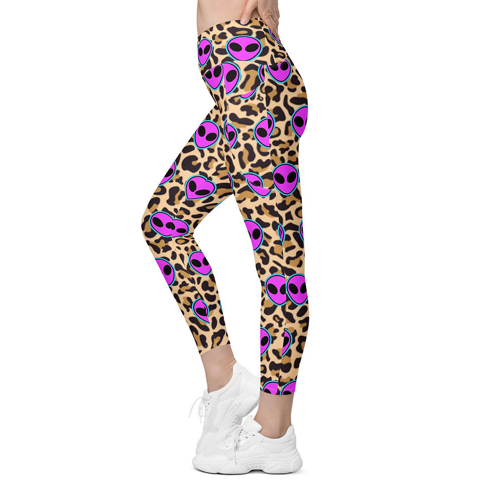 Leopard print leggings with purple alien heads