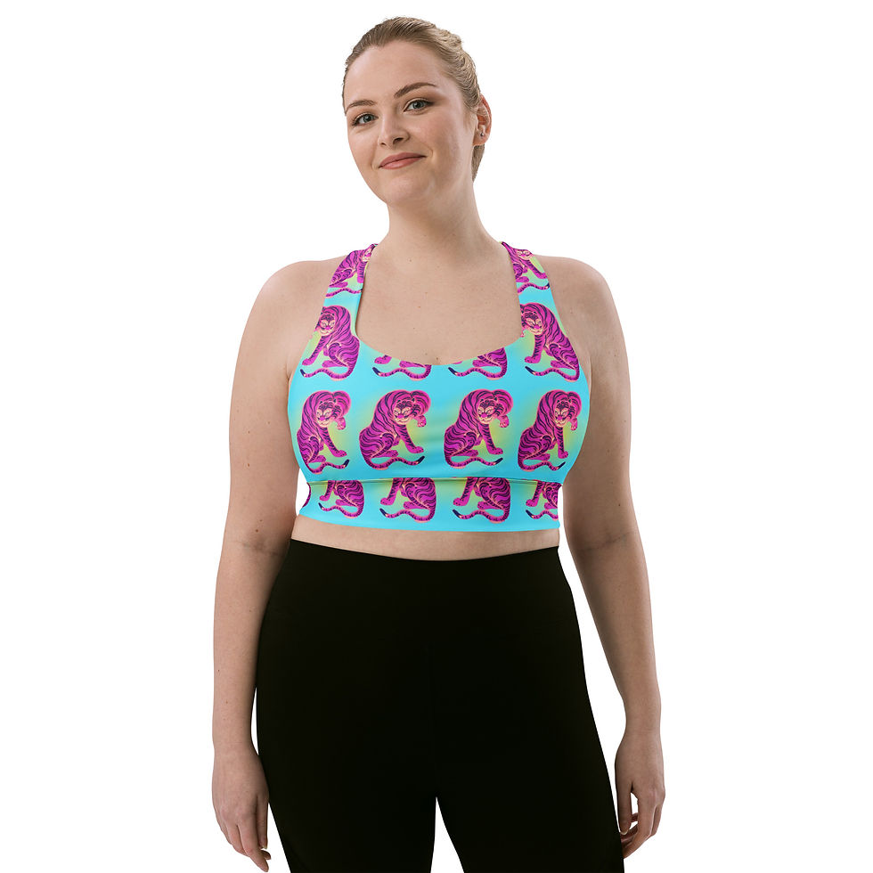 Thumbnail: Tiger licking its paw Longline Sports Bra