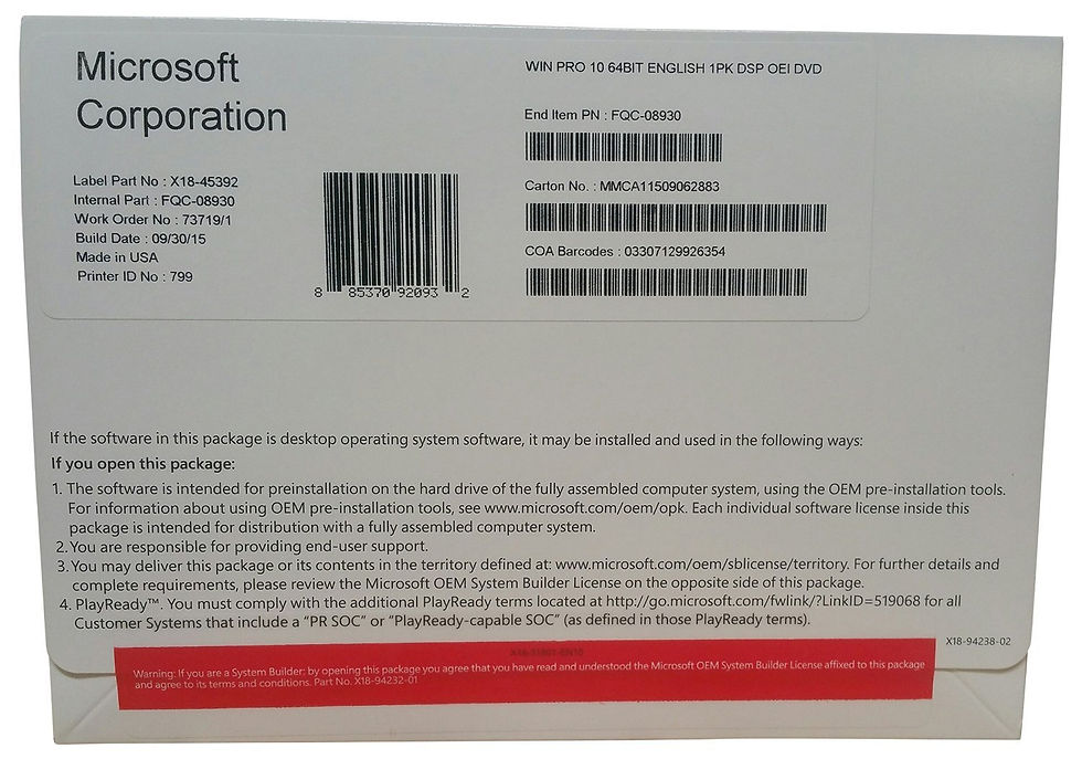 Thumbnail: Microsoft Windows 10 Pro,32bit/64bit full version 5 PC install