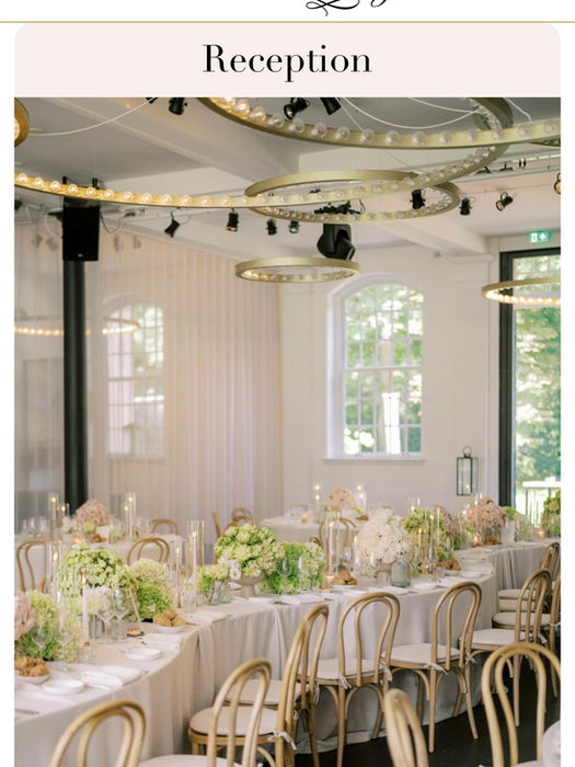 Elegant reception hall with floral tablescapes and flowing drapery, styled by Katya Hutter for a refined celebration.