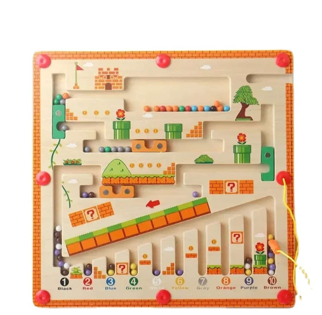 🧲 Laberinto Magnético de Madera Didáctico – Clasificación Numérica y de Colores