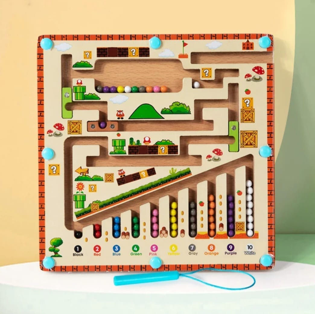 🧲 Laberinto Magnético de Madera – Juego Didáctico de Conteo y Colores