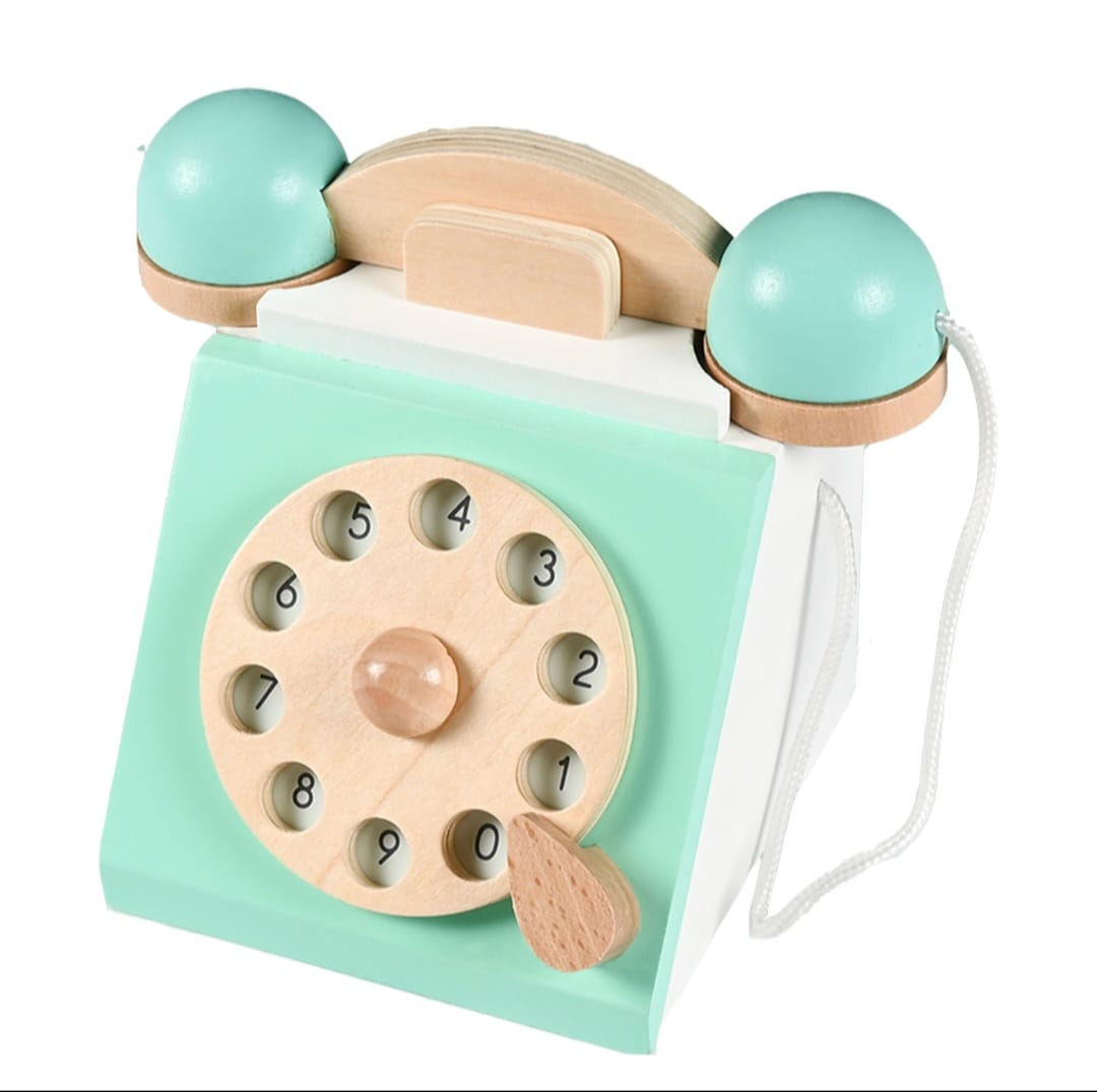 📞 Teléfono Clásico de Madera – Juguete Didáctico Infantil