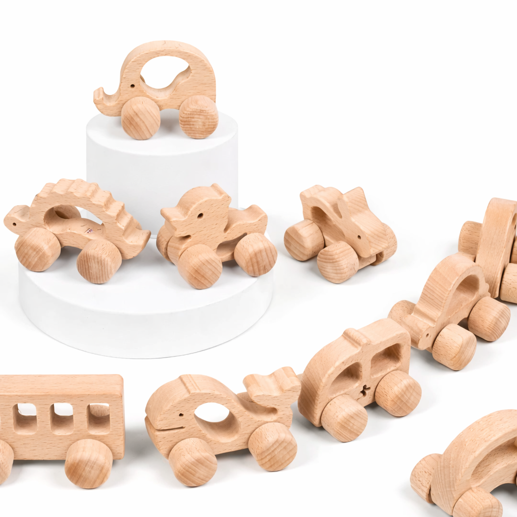 🚗 Animalitos y Vehículos de Madera con Ruedas – 12 Modelos 🦕🐘