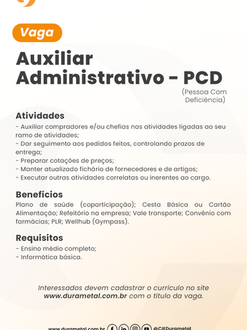 Auxiliar Administrativo - PCD (Pessoa Com Deficiência)