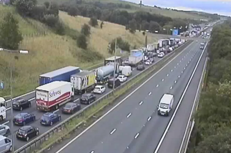 Queues approaching the scene on the M62 on Wednesday (Image: National Highways / Traffic Cameras)