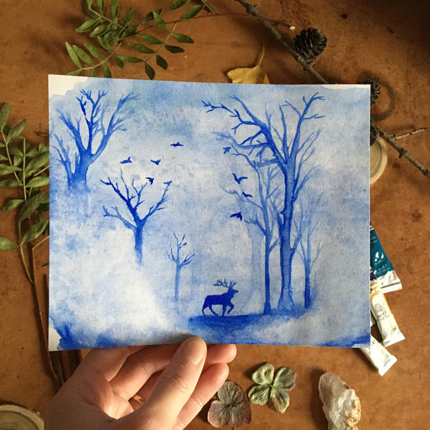 Deer in a Misty Forest