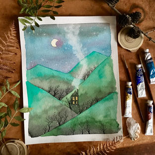 Mountain Hut under the Moon