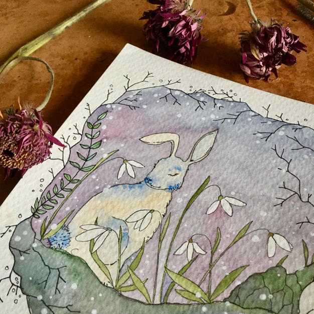 Hare and Snowdrops (February - Calendar 2021)