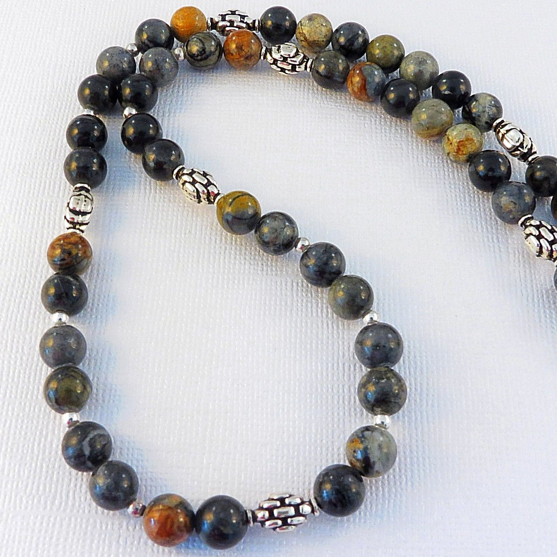 Jasper Dark Picasso and Sterling Silver Men's Necklace