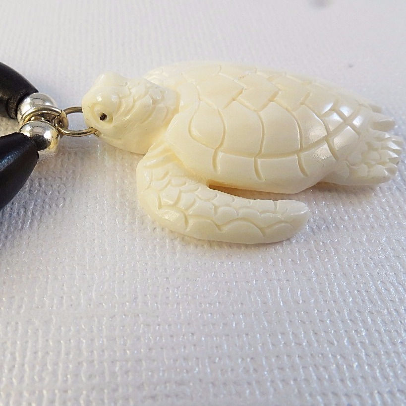 Thumbnail: Hand Carved Bone Turtle Pendant, Dalmatian Matte, Jasper Men's Necklace