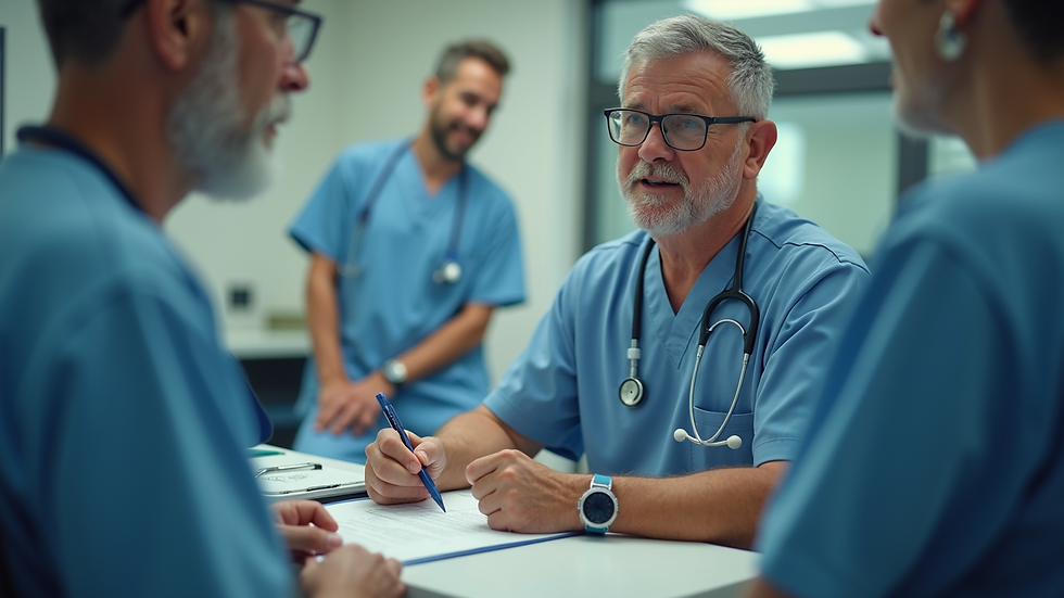 High angle view of a veteran attending a medical exam for VA claim