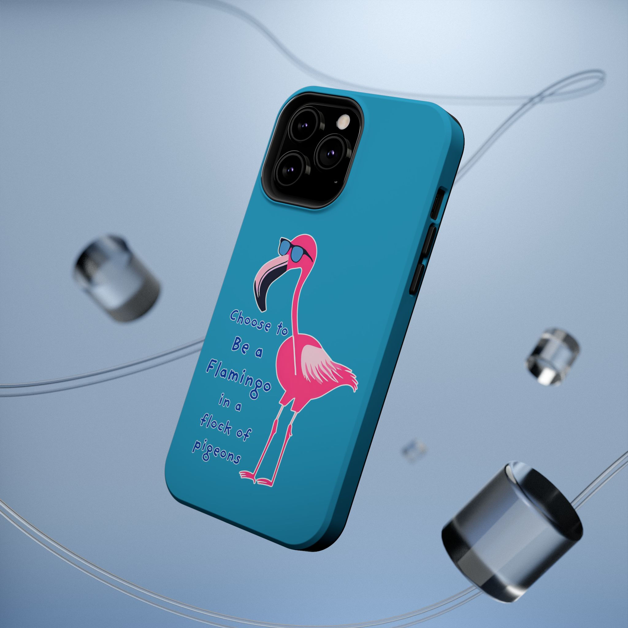 light blue iPhone cover with Flamingo graphic