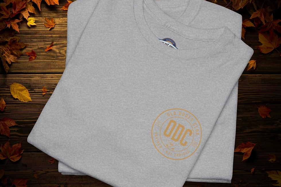 Thumbnail: gray tee with Old Dudes Club logo printed in gold on the upper left chest
