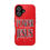 Thumbnail: red iPhone case with Power of Jesus printed on the case in black letters outline in white