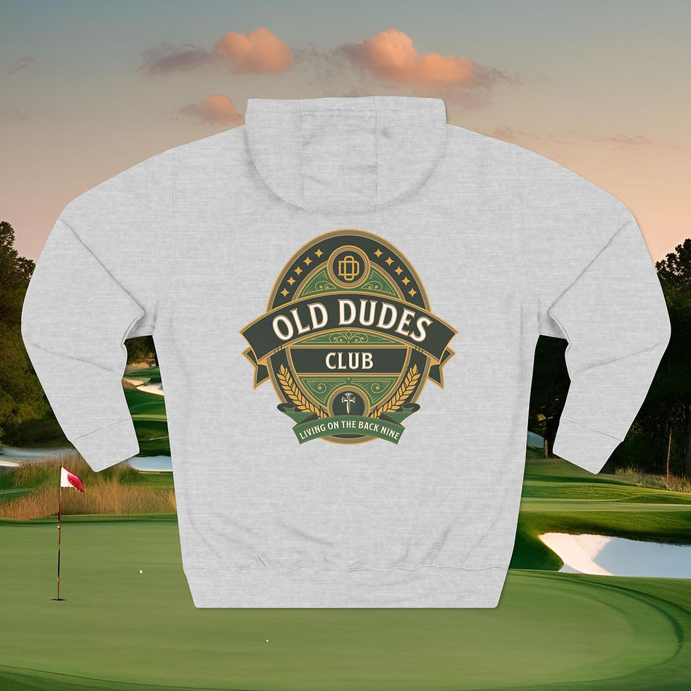 Thumbnail: light gray hoodie with a British style pub logo with Old Dudes Club in the center of the design