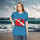 Thumbnail: Scuba Diver Tee featuring diver silhuette of a over diver down flag, scuba gift