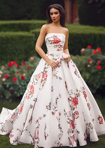 Coloured floral wedding dress
