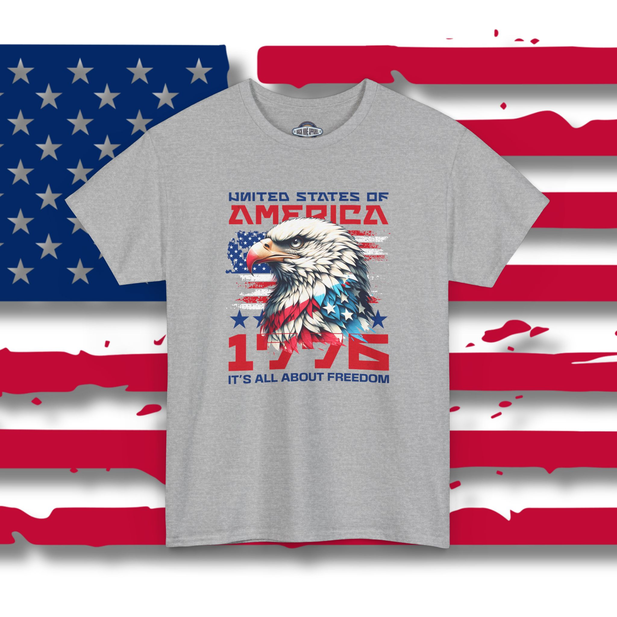 Patriotic Graphic Tee USA Flag Eagle Design, Independence Day Shirt 4th of July