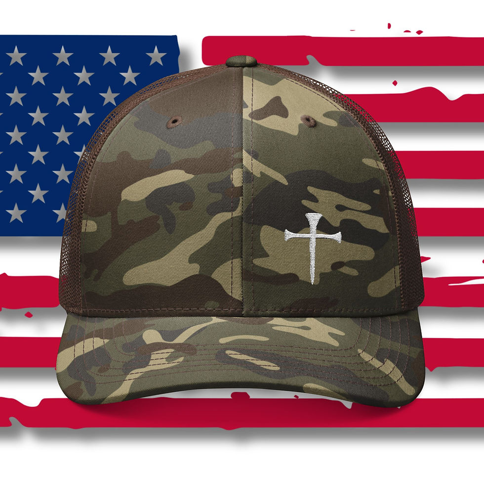 Thumbnail: Camo 3 Spike Cross Embroidered Trucker Hat, Chrisitain gift Christian Pride Hat
