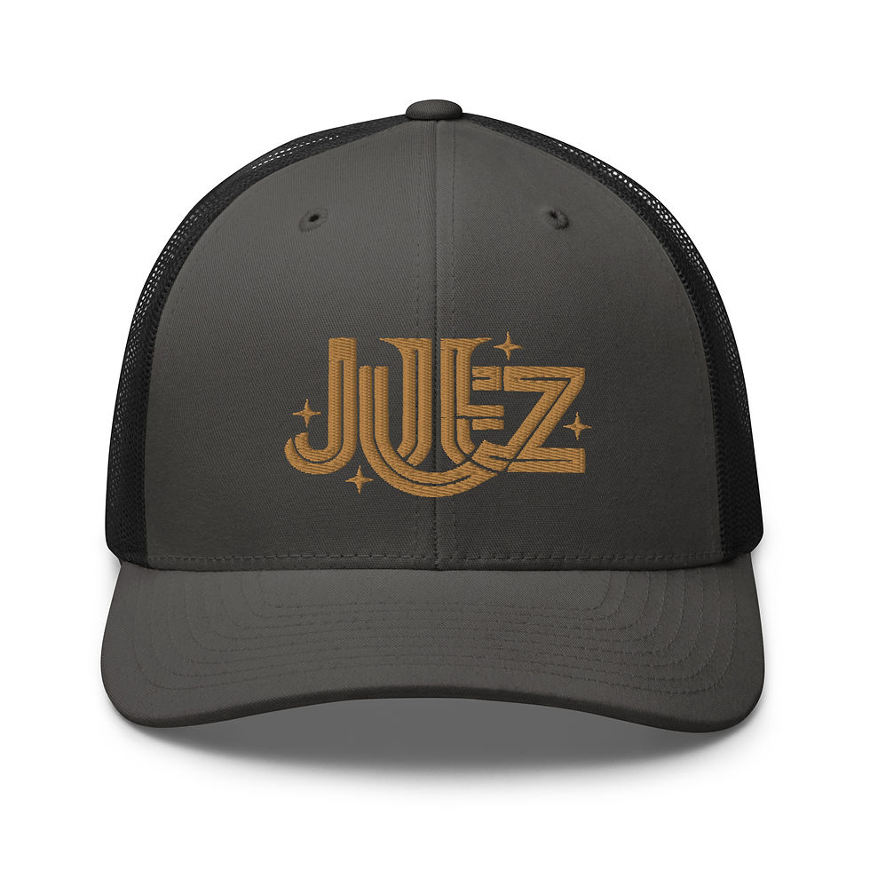 Thumbnail: Julez Bradley Original Julez Premium Unisex Retro Trucker Hat (Char And Gold)