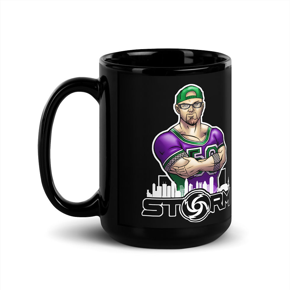Thumbnail: Storm Thomas Storm Animation Premium Glossy Black Mug 15oz (Left)