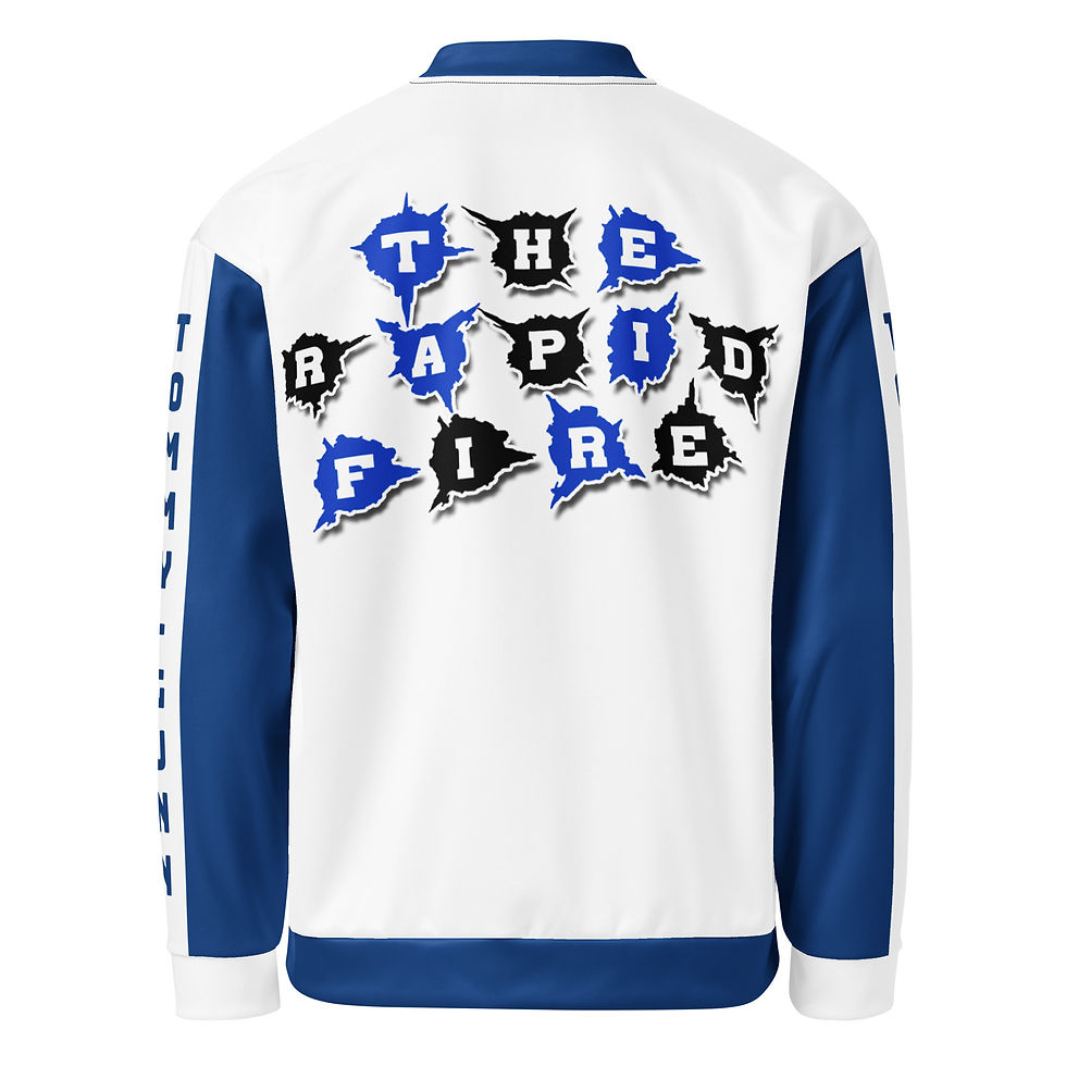 Thumbnail: Tommy Gunn Bullet Holes Premium Unisex Bomber Jacket White (Back)