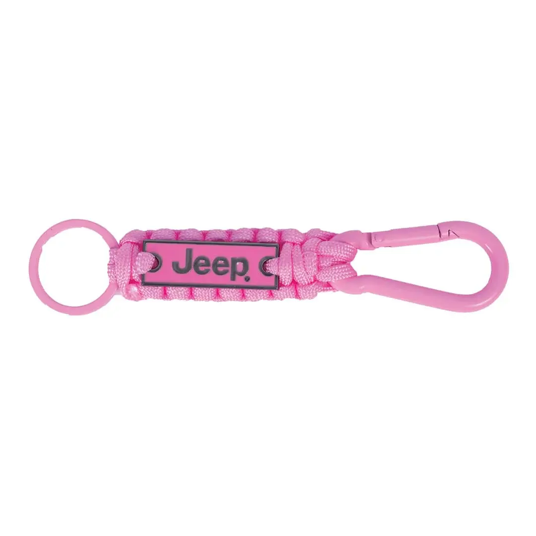 Pink Jeep keychain with the Jeep logo, ready for your keys.