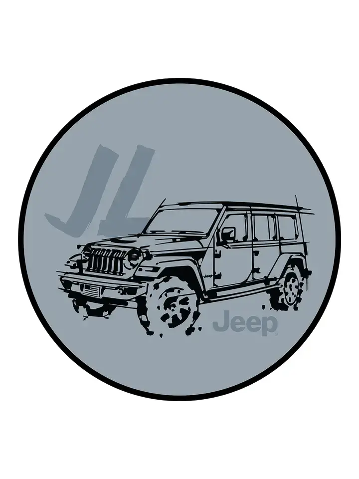 Jeep vehicle illustration with the word Jeep in a circular design.