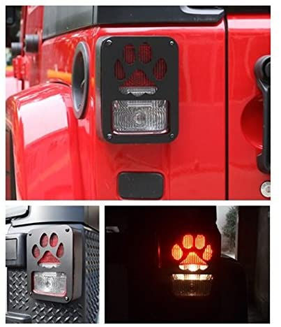 Thumbnail: Red Jeep tail light with paw print JK Wrangler Tail Light Cover Grille design.