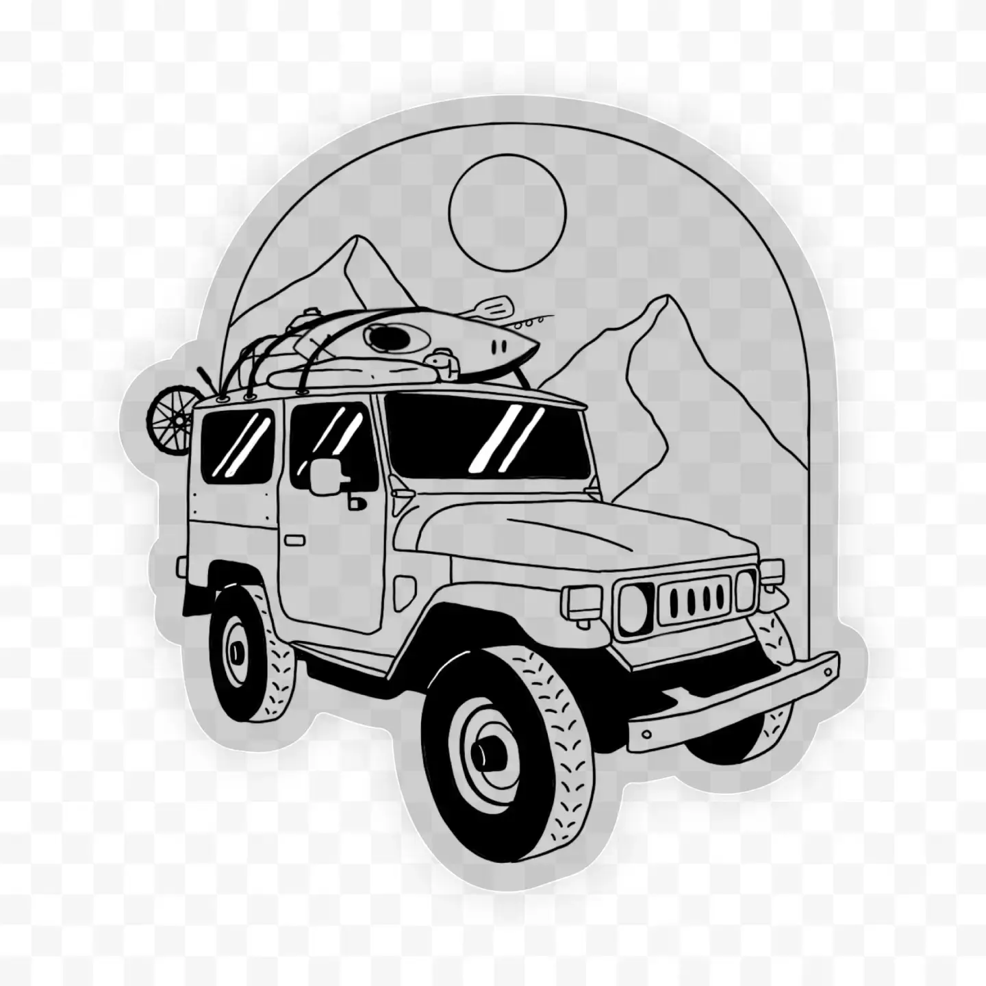 Black and White Camping Jeep Clear Sticker