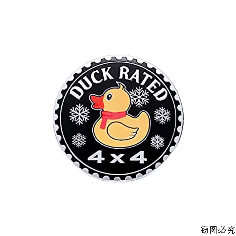 Black Duck Rated 4x4 emblem with snowflakes and a rubber duck for a car.