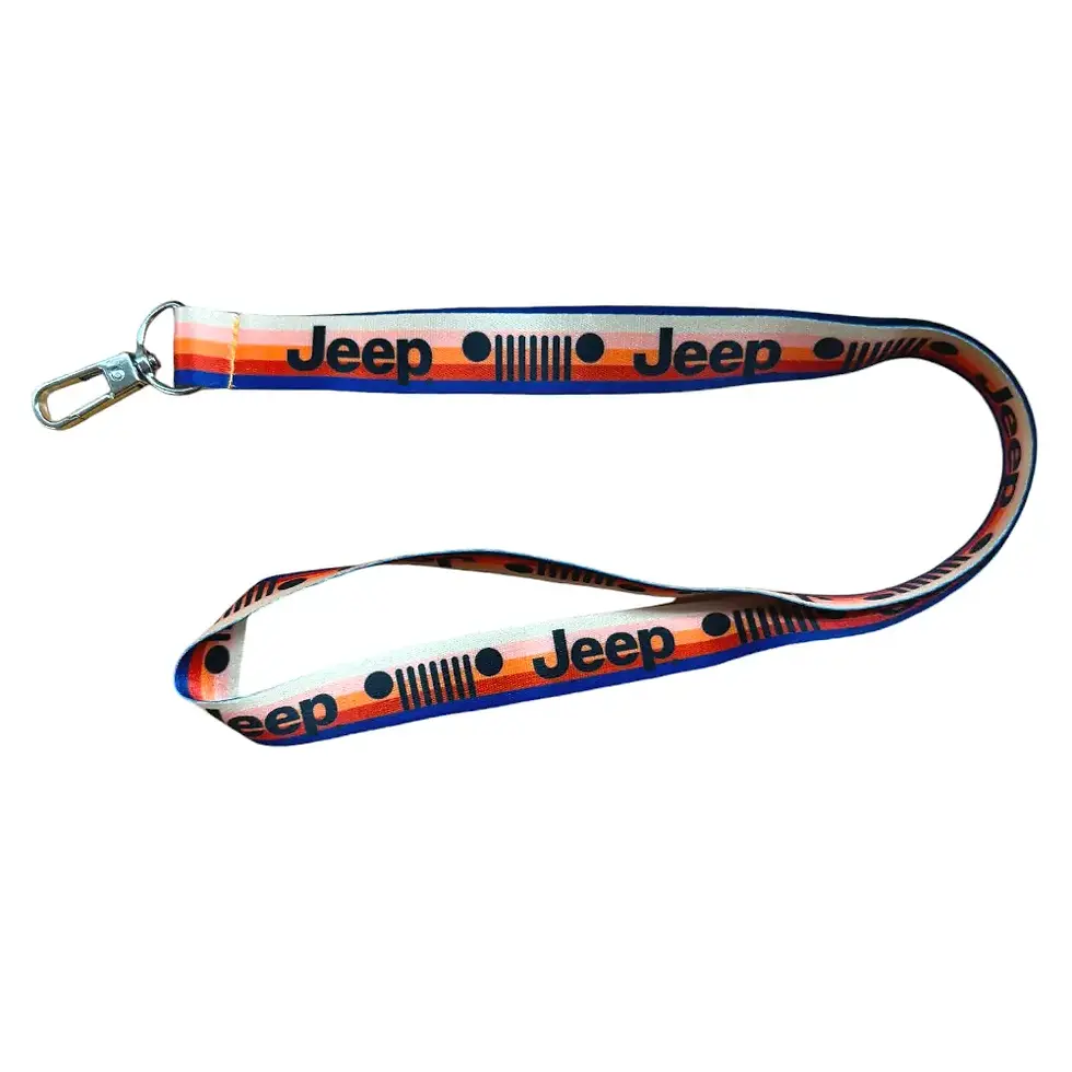 Jeep-branded lanyard with logo visible. Jeep logo and text on white background.