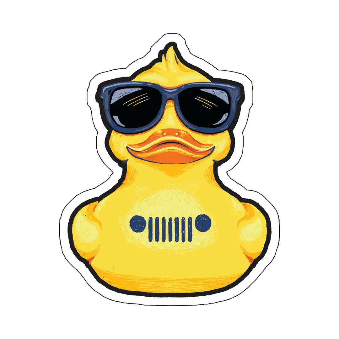 Yellow duck wearing sunglasses with Jeep logo looks awesome.