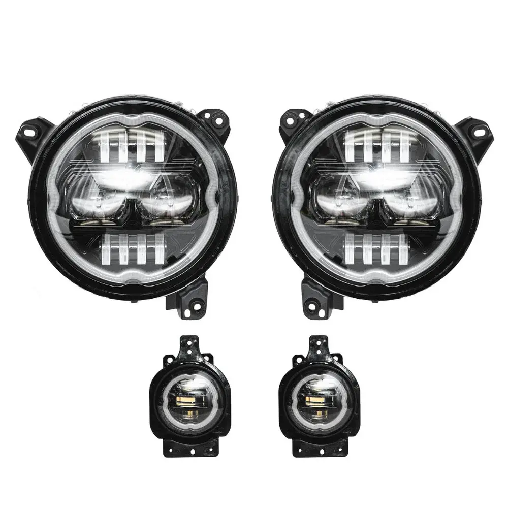 Four LED headlights with a halo ring and modern design for vehicle
