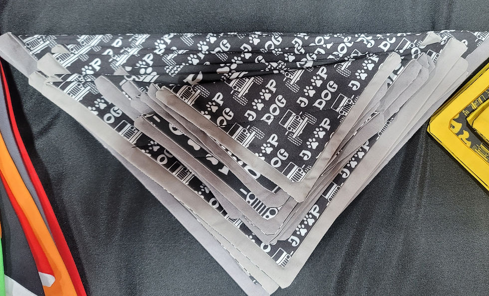 Thumbnail: Stacked bandanas with Jeep and Dog print text; gray background; folded neatly.