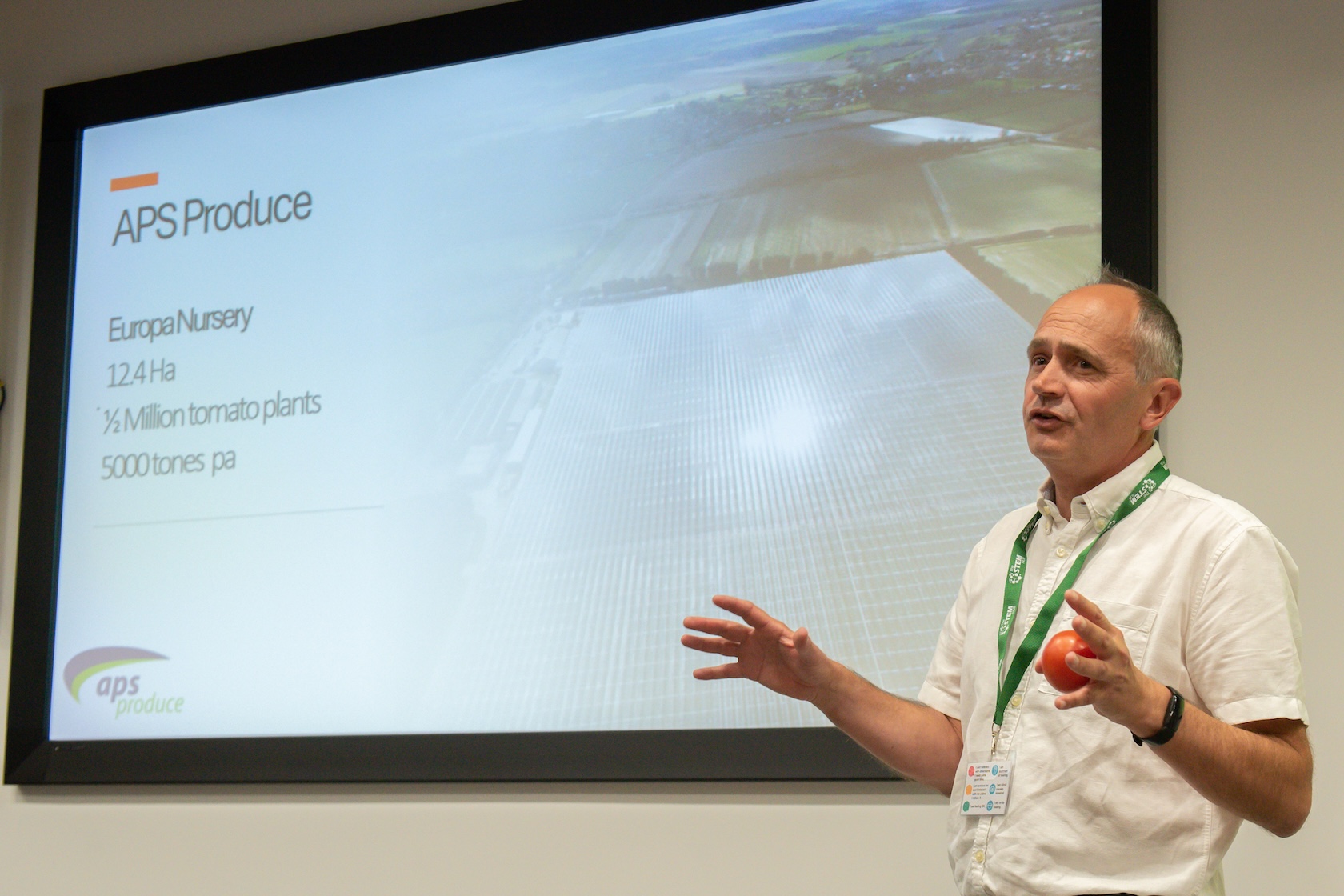 Chris Balwin, APS Produce, presenting a keynote talk about tomato production.